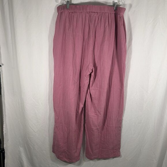 New Ashley Stewart Pants Women's 18 20 Pink Pull On Wide Leg Slit 100% Cotton - Picture 8 of 10